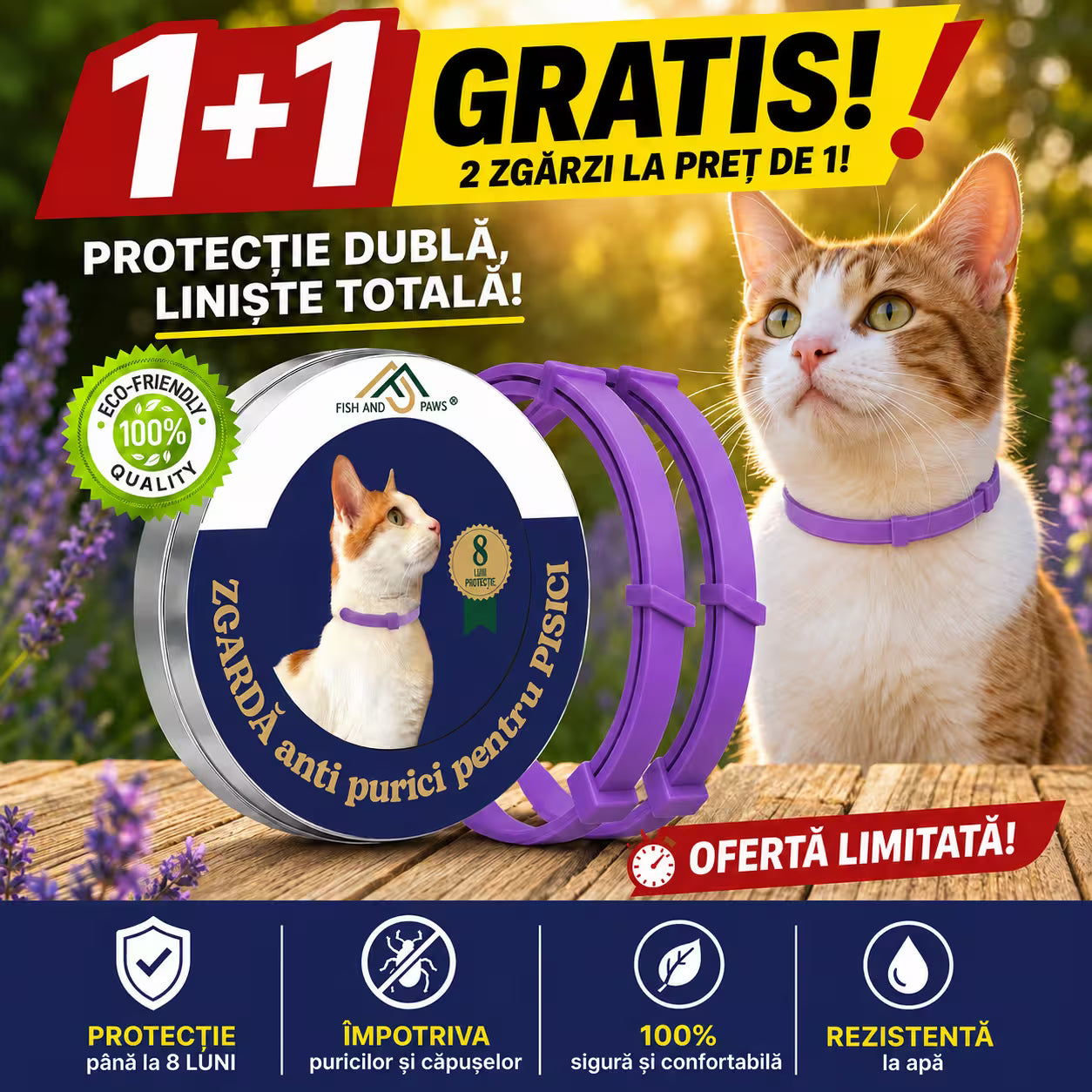 Zgarda reglabila anti purici pentru caini