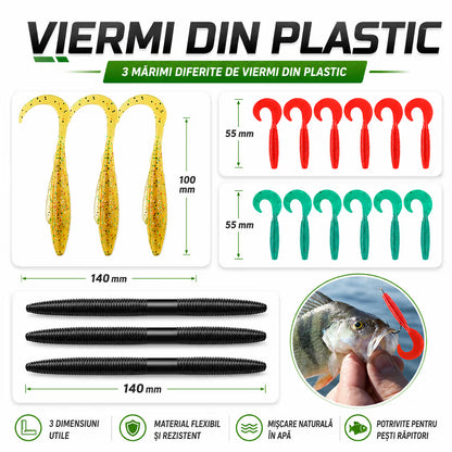 Set 102 momeli artificiale si accesorii pentru pescuit