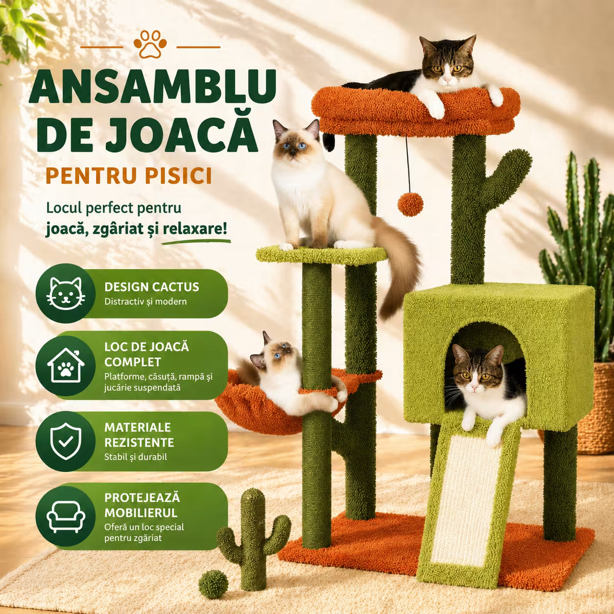 Ansamblu de joaca pentru pisici - Cactus