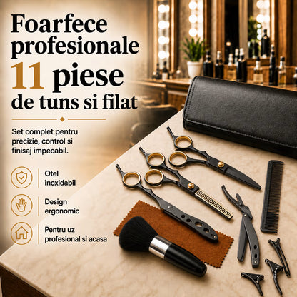 Foarfece profesionale de tuns si filat 11 piese