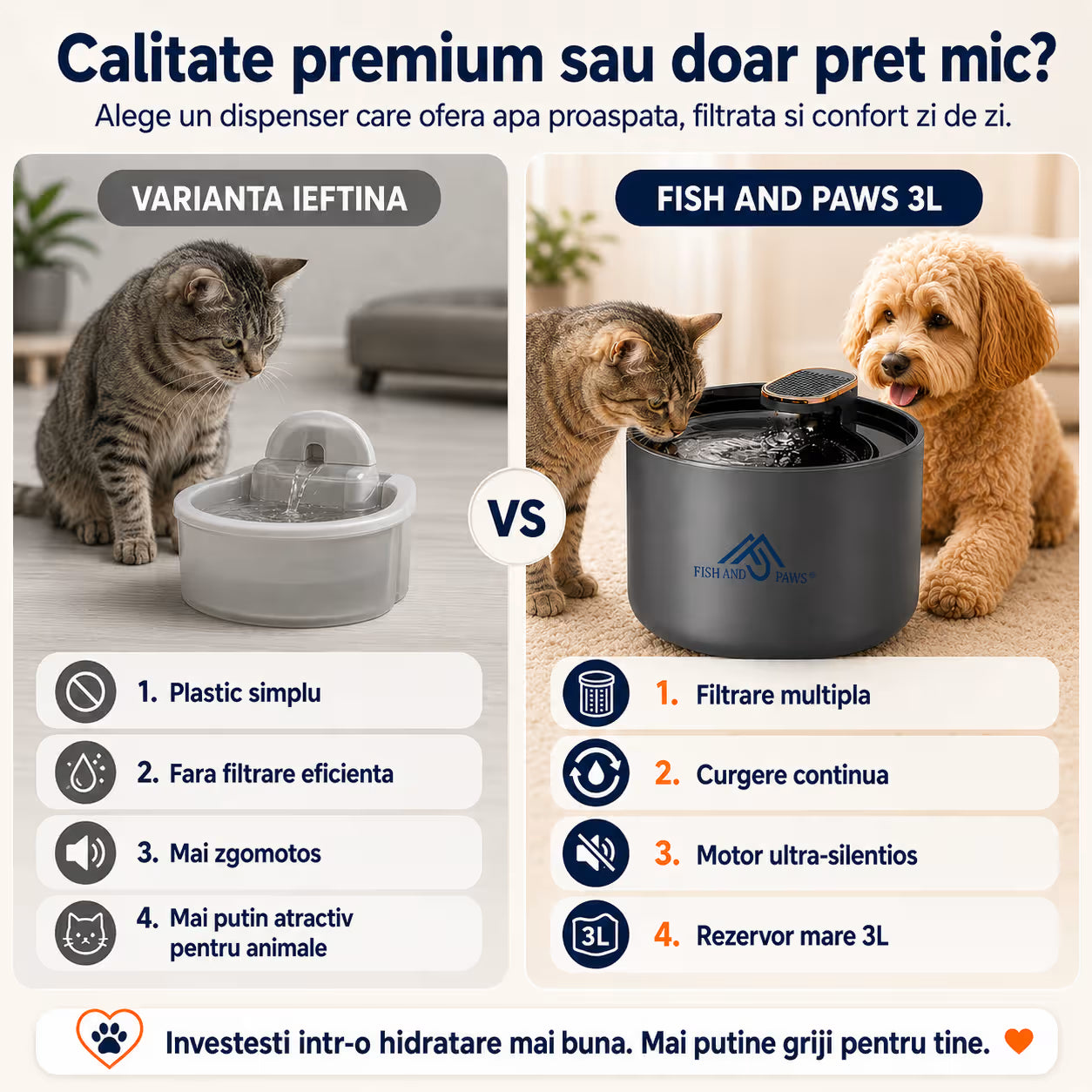 Dispenser apa pentru caini si pisici - ALB NEGRU