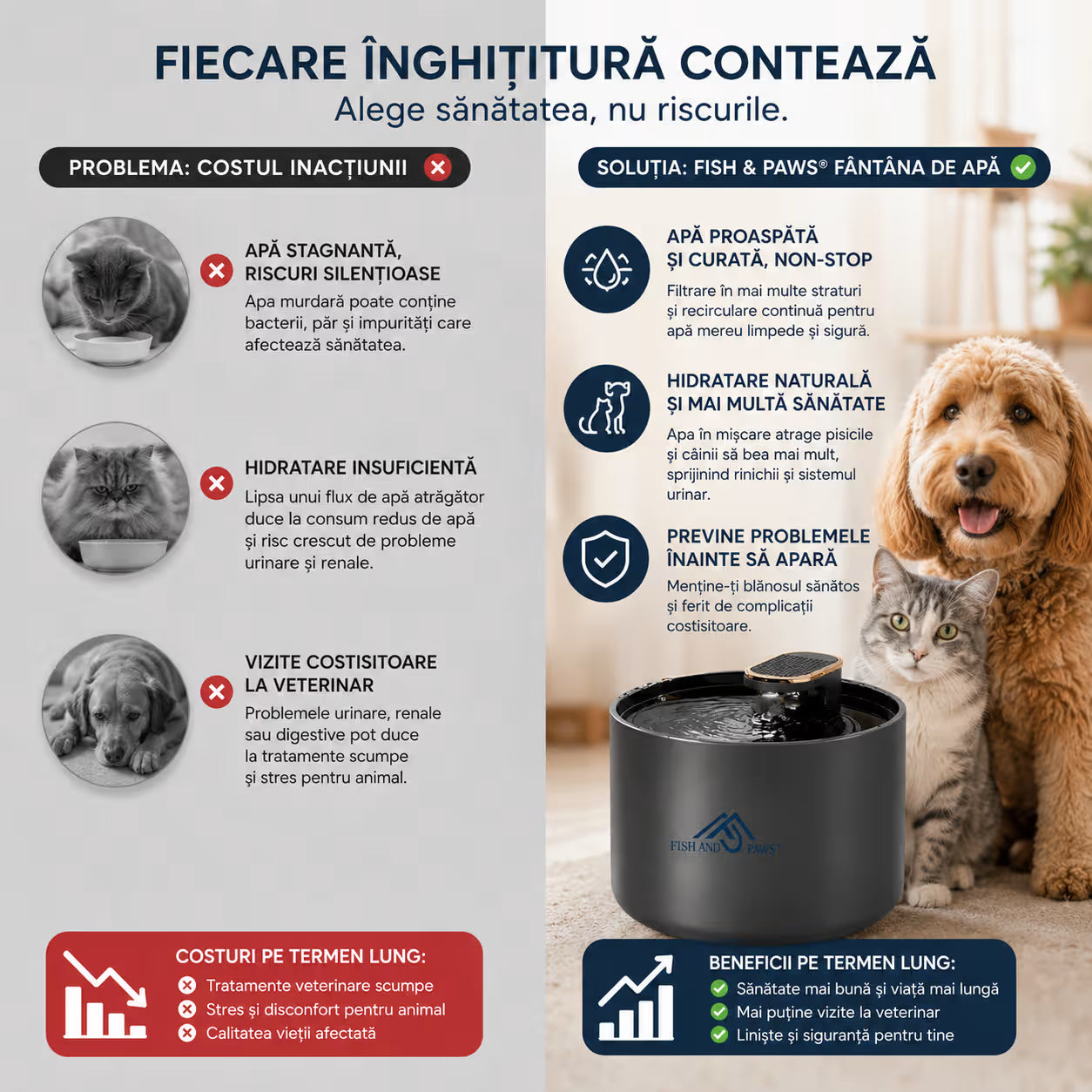 Dispenser apa pentru caini si pisici - ALB NEGRU
