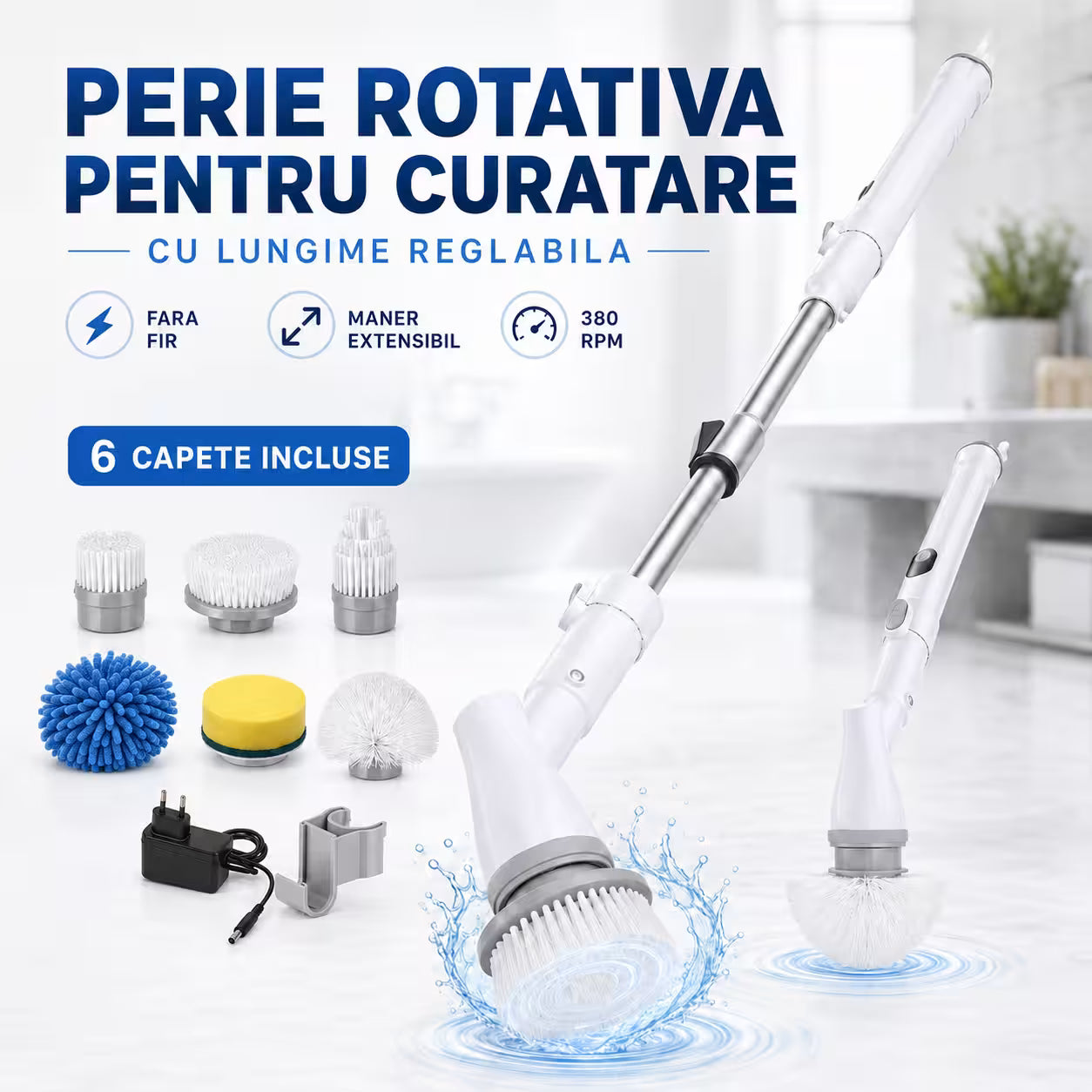 Perie Rotativă cu Maner Extensibil