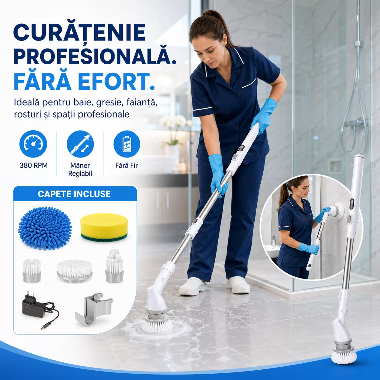 Perie Rotativă cu Maner Extensibil