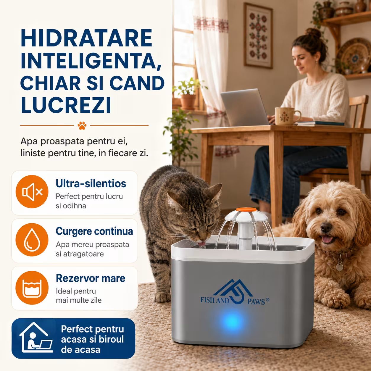 Dispenser de apa tip fantana pentru caini si pisici