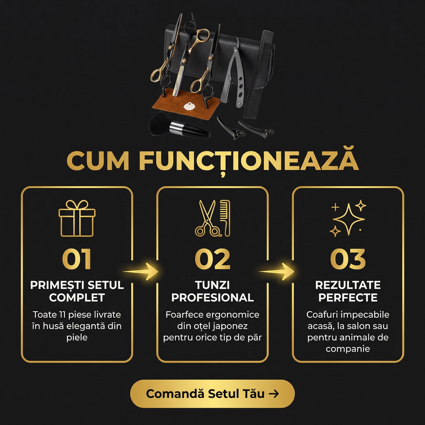 Foarfece profesionale de tuns si filat 11 piese