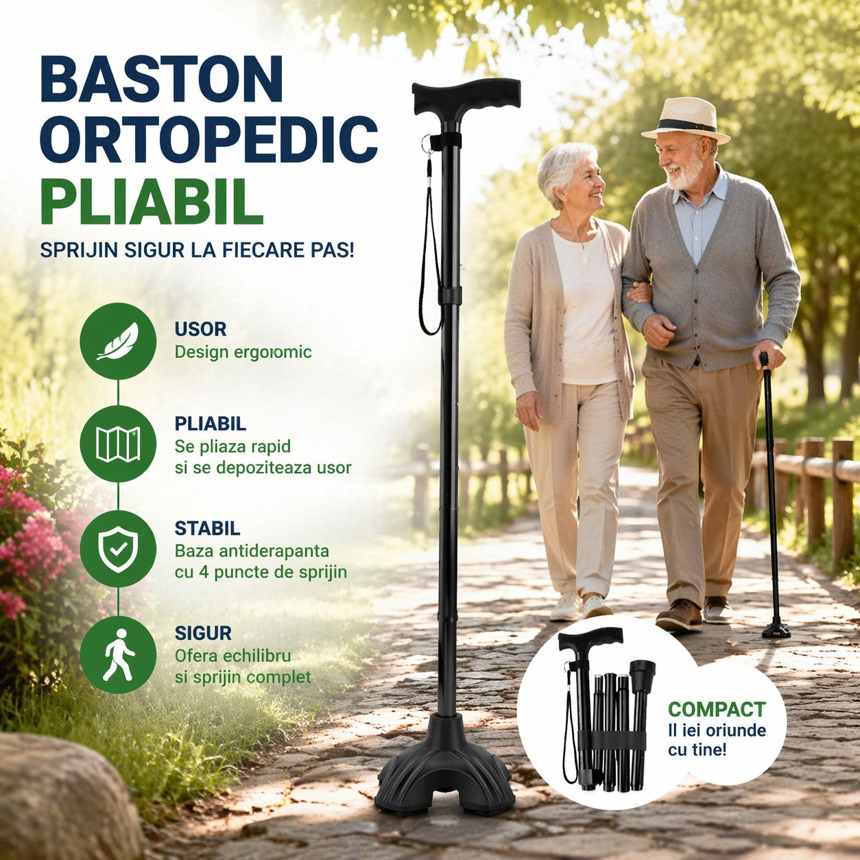 Baston ortopedic de sprijin pliabil