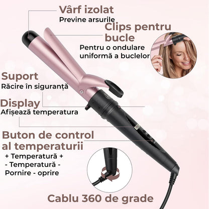 Ondulator de par pentru bucle cu invelis ceramic