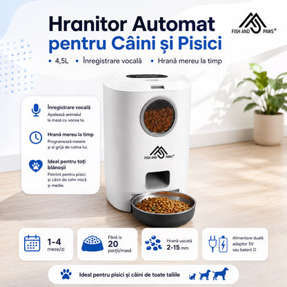 Hrănitor Automat pentru Câini și Pisici cu Inregistrare Vocala